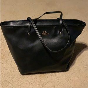 Used Black Leather Coach Tote